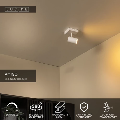Lucide AMIGO - Ceiling spotlight - 1xGU10 - White - USP